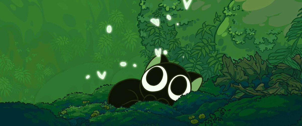 A screencap of Hei laying in a bed of grass, staring at butterflies above his head.