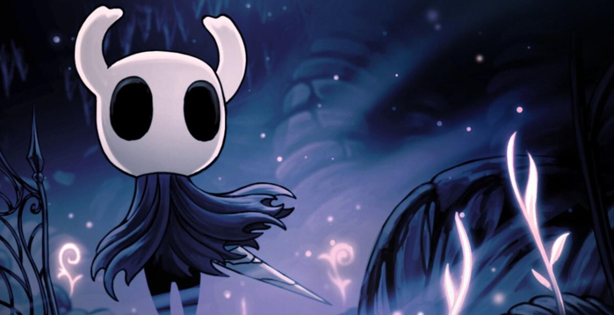A cover for Hollow Knight, showing Ghost in the Forgotten Crossroads.